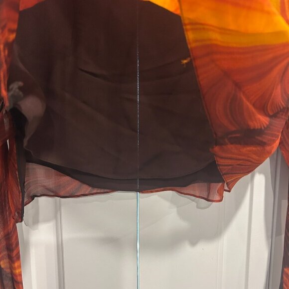 Tamsen Designer Orange and Brown Blouse with Belt Women’s Size 6 - Picture 7 of 7